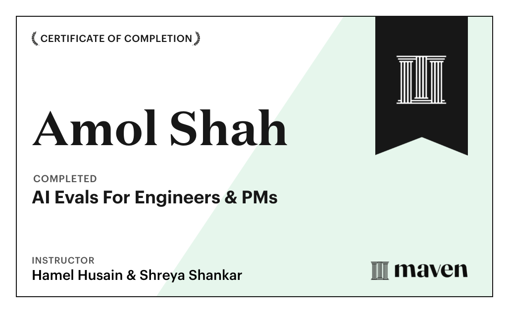 Certificate for AI Evals For Engineers & PMs