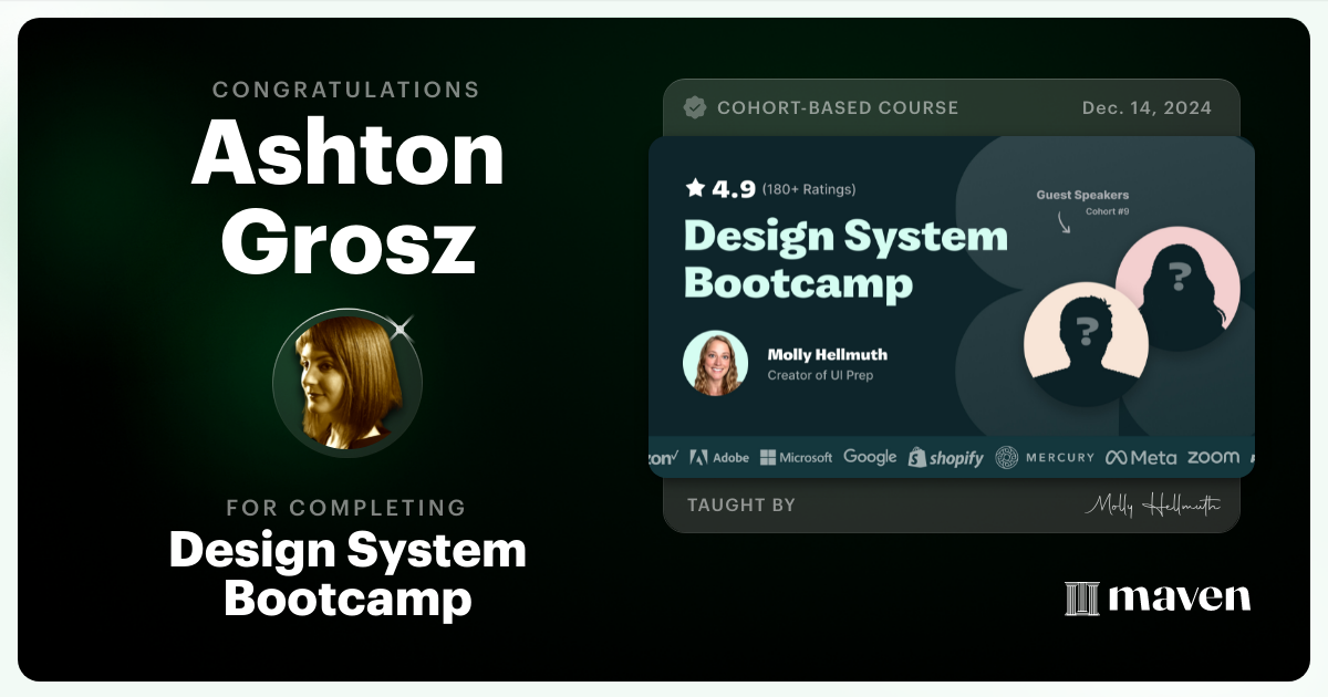 Certificate of Completion for Design System Bootcamp