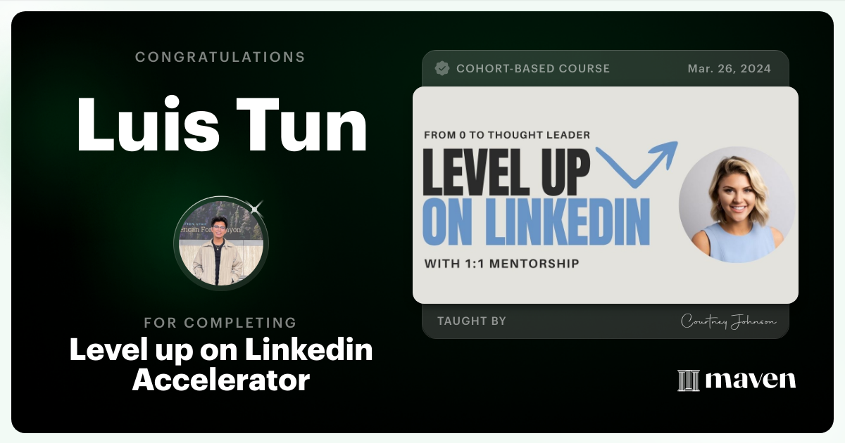 Certificate of Completion for Level up on Linkedin Accelerator