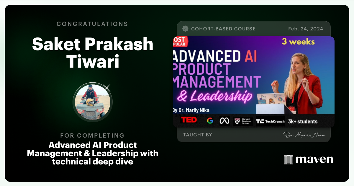 Certificate of Completion for Advanced AI Product Leadership Certification