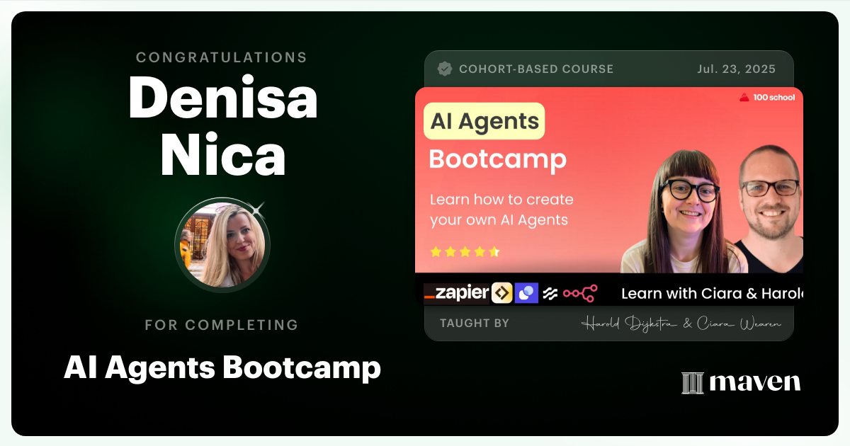 Certificate of Completion for AI Workflows Bootcamp