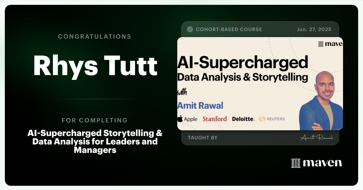 Certificate of Completion for AI-Supercharged Storytelling & Data Analysis for Leaders and Managers