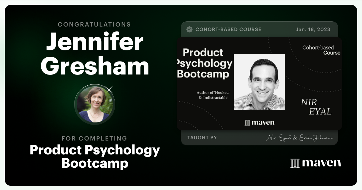 Certificate of Completion for Product Psychology Bootcamp