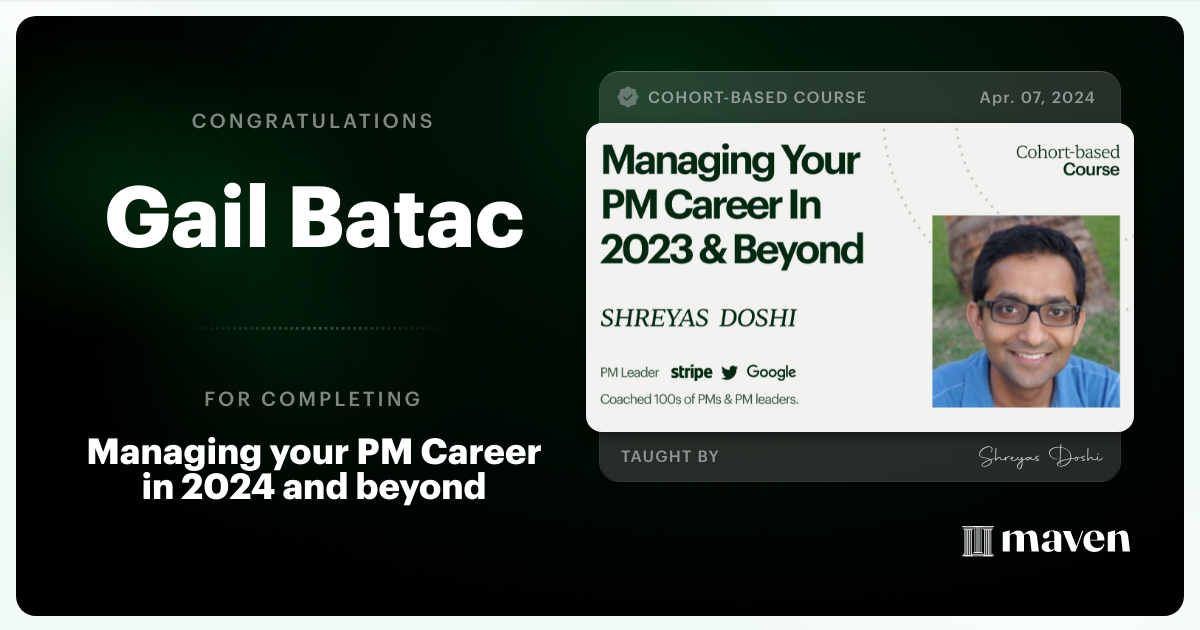 Certificate of Completion for Managing your PM Career in 2025 and beyond