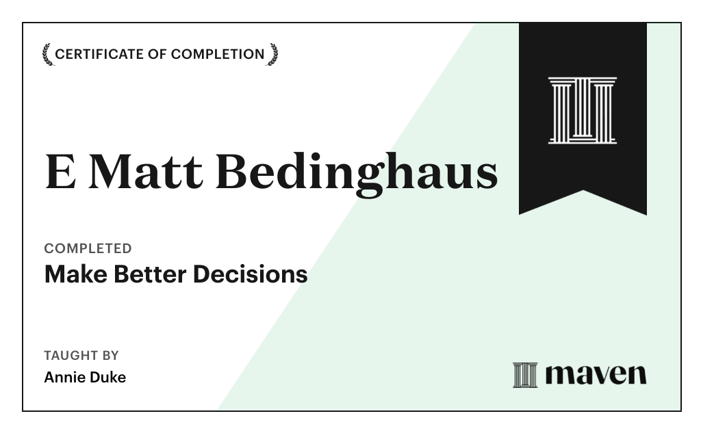 Certificate for Make Better Decisions