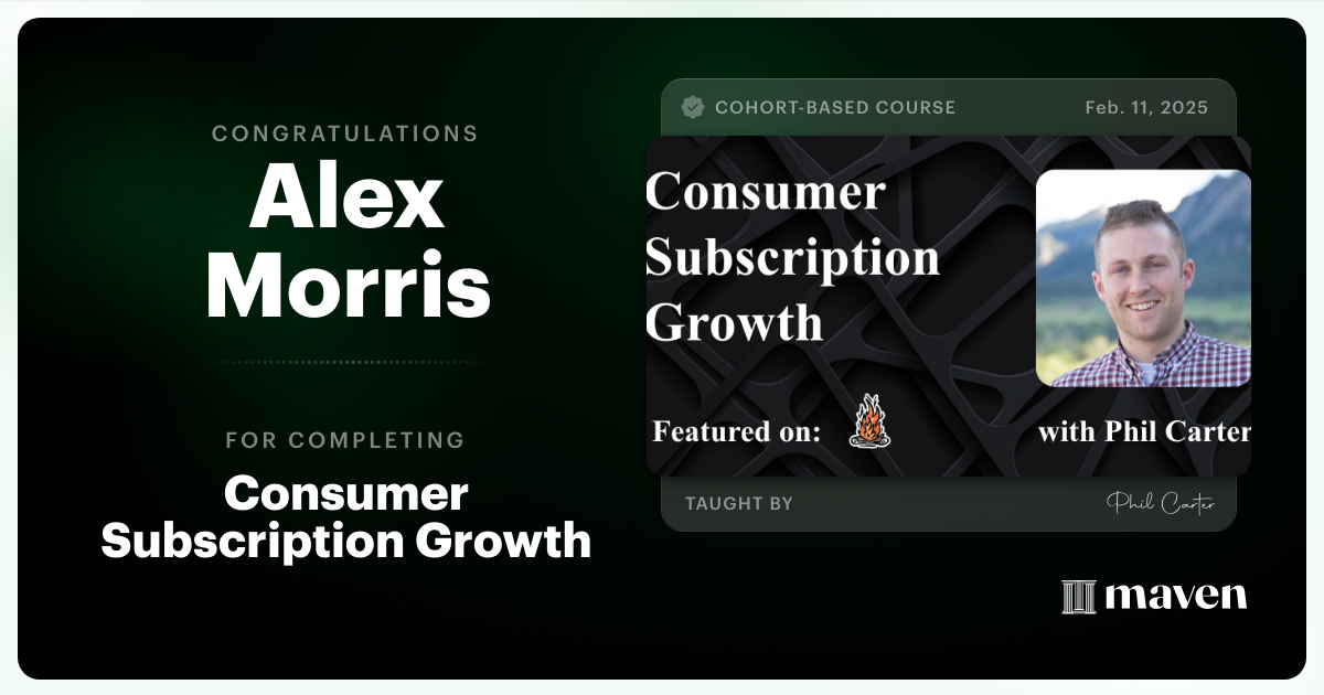 Certificate of Completion for Consumer Subscription Growth