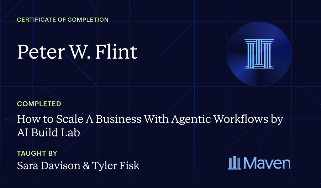 Certificate for Build The AI Agent Workforce That Scales Companies: Own & Run Your Own Agent Org