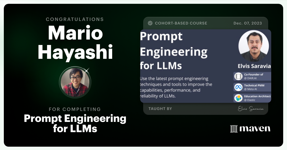 Certificate of Completion for Advanced Prompt Engineering for LLMs