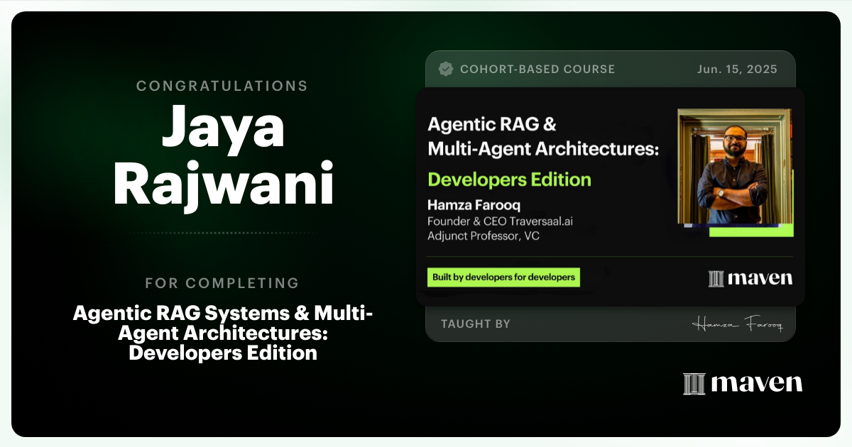 Certificate of Completion for Agent Engineering Bootcamp: Developers Edition