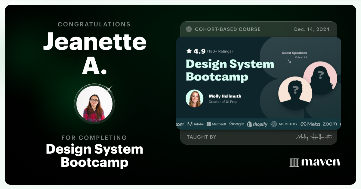Certificate of Completion for Design System Bootcamp