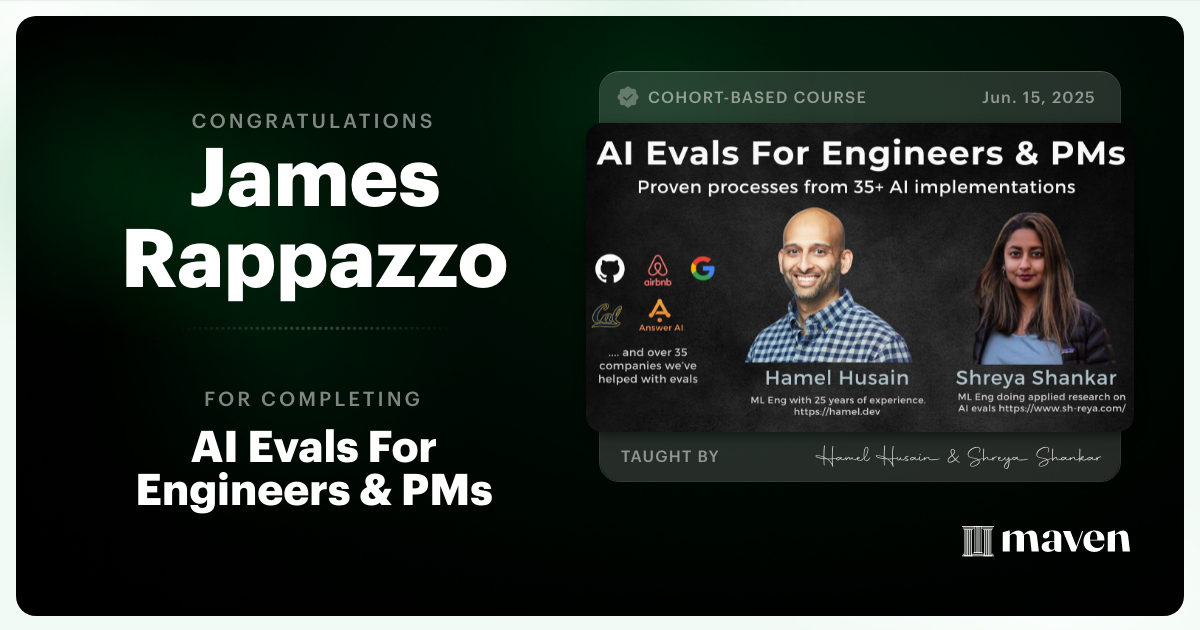 Certificate of Completion for AI Evals For Engineers & PMs