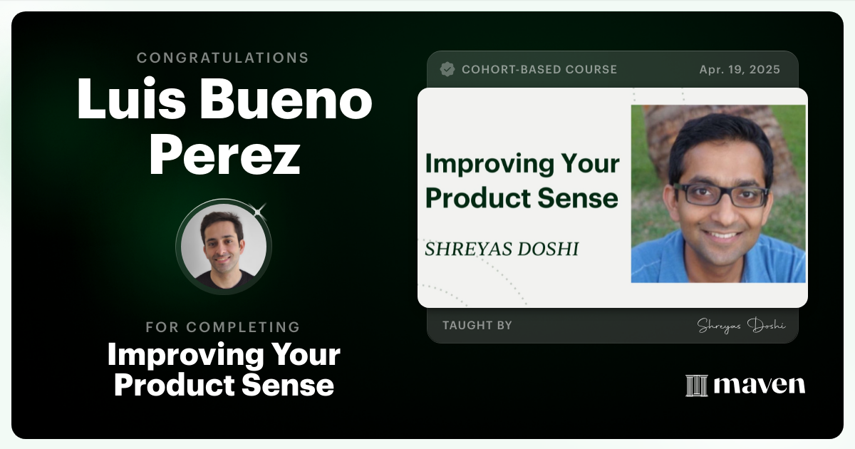 Certificate of Completion for World-class Product Sense in Practice