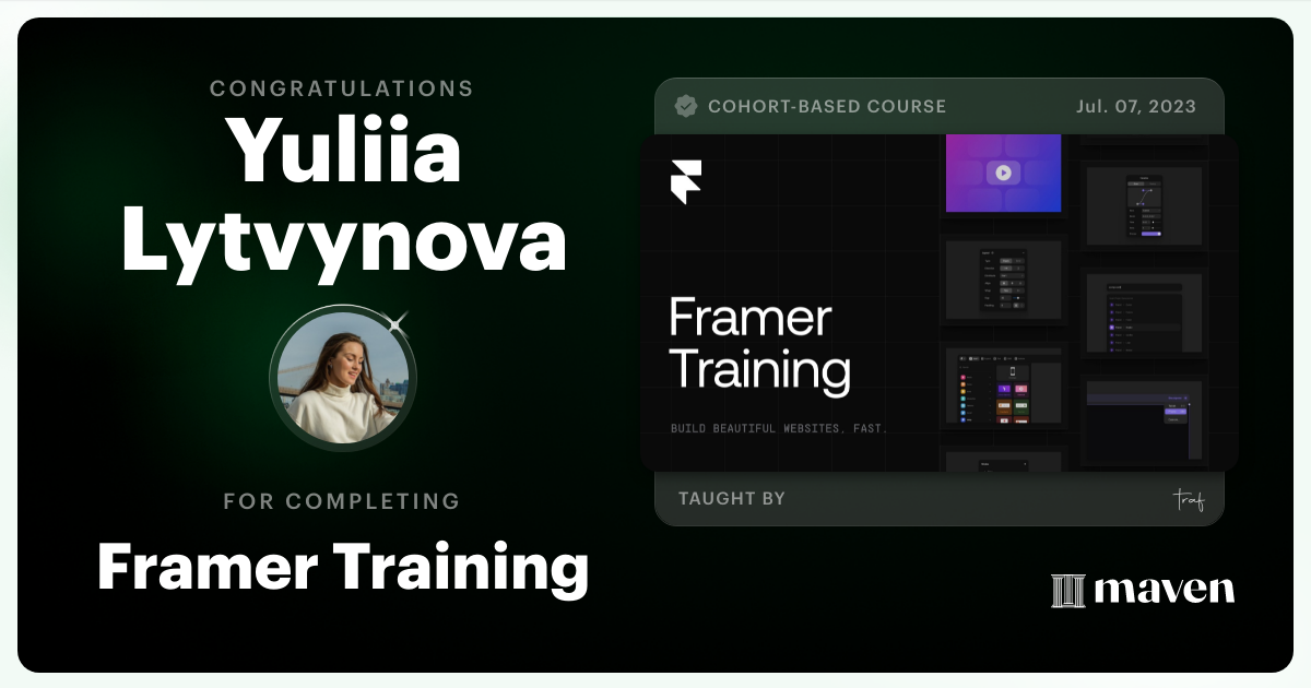 Certificate of Completion for Framer Training