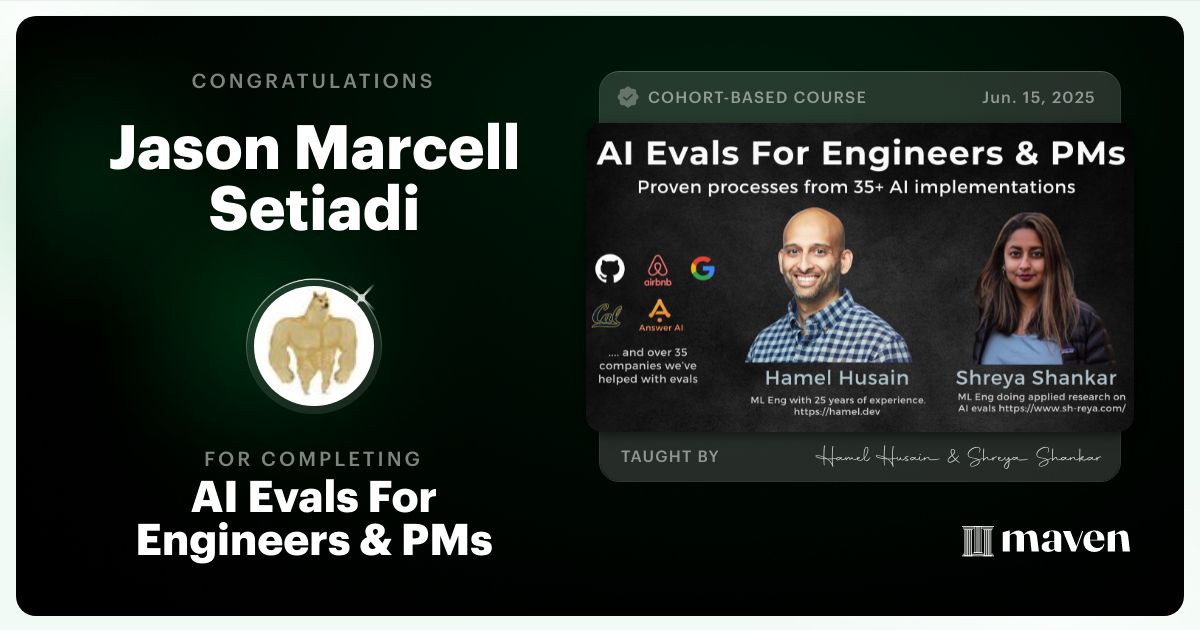 Certificate of Completion for AI Evals For Engineers & PMs