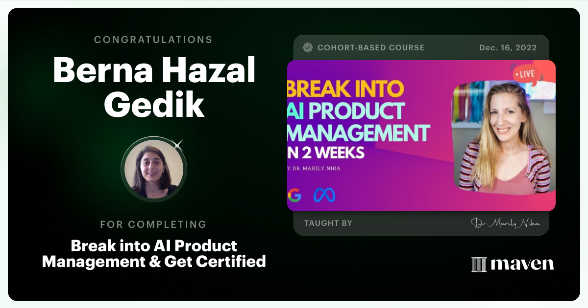 Certificate of Completion for AI Product Management 101 & Certification - Building AI Products end-to-end