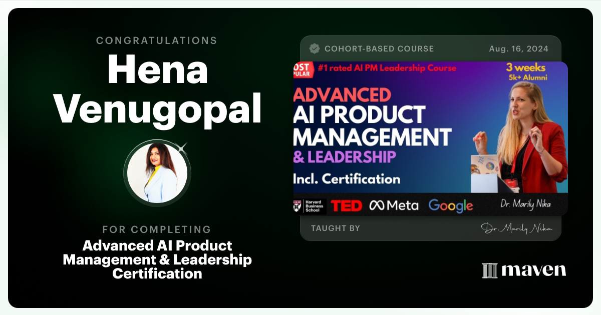 Certificate of Completion for Advanced AI Product Leadership Certification