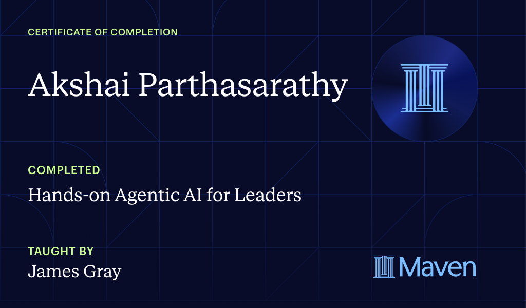 Certificate for Hands-on Agentic AI for Leaders