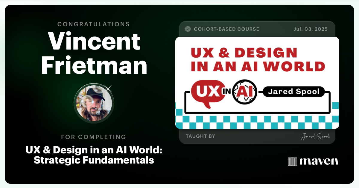 Certificate of Completion for UX & Design for Today's AI Functionality