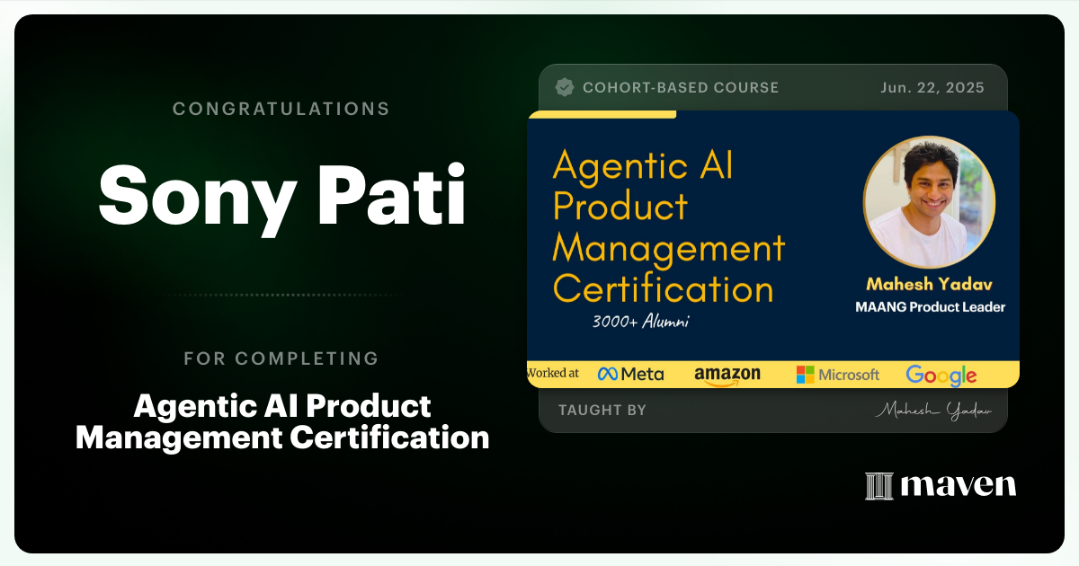 Certificate of Completion for Agentic AI Product Management Certification