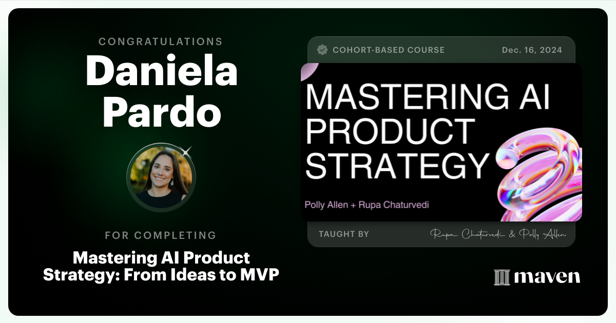 Certificate of Completion for Mastering AI Product Strategy: From Ideas to MVP