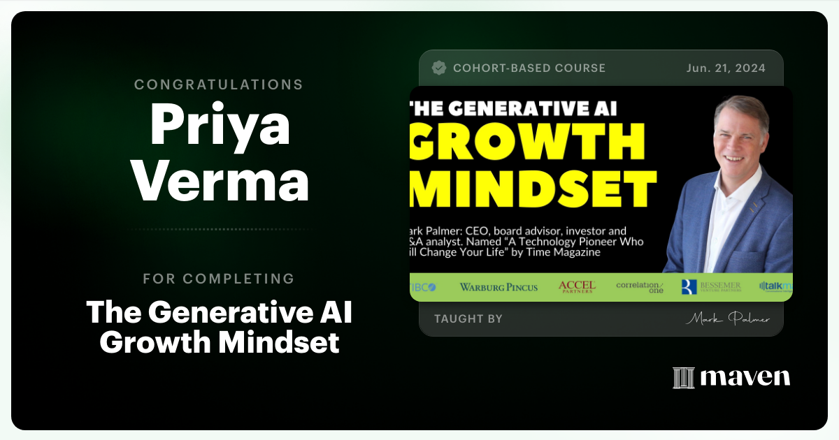 Certificate of Completion for The Generative AI Growth Mindset