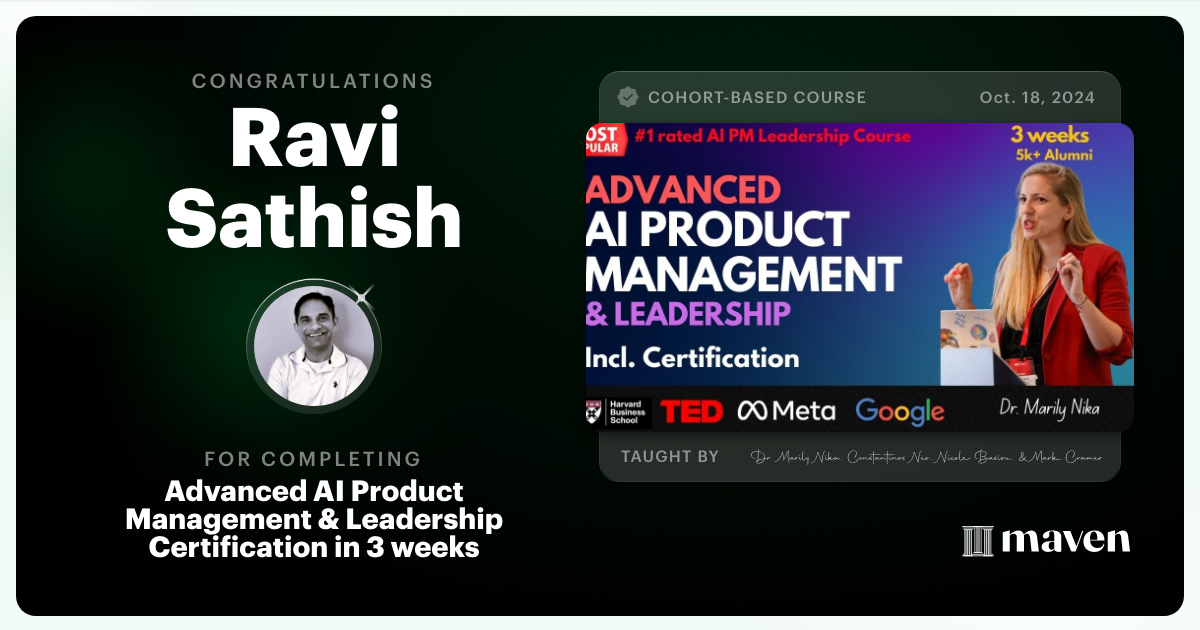 Certificate of Completion for Advanced AI Product Leadership Certification