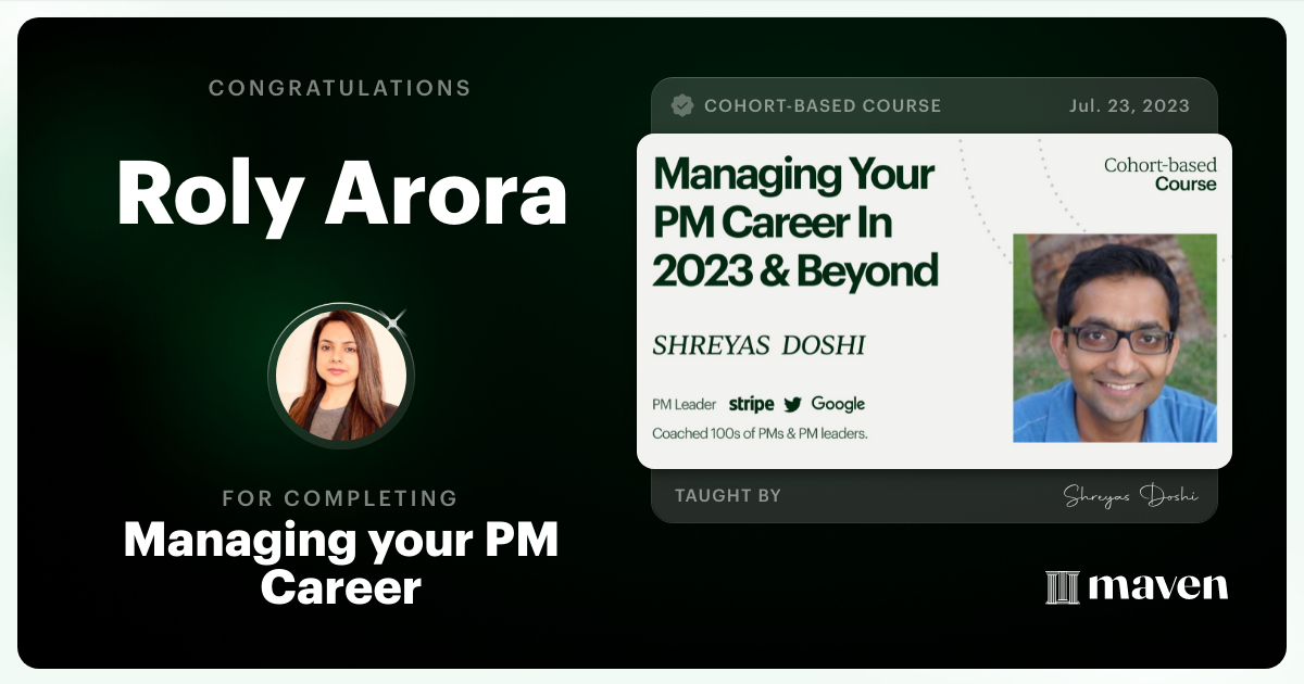 Certificate of Completion for Managing your PM Career in 2025 and beyond