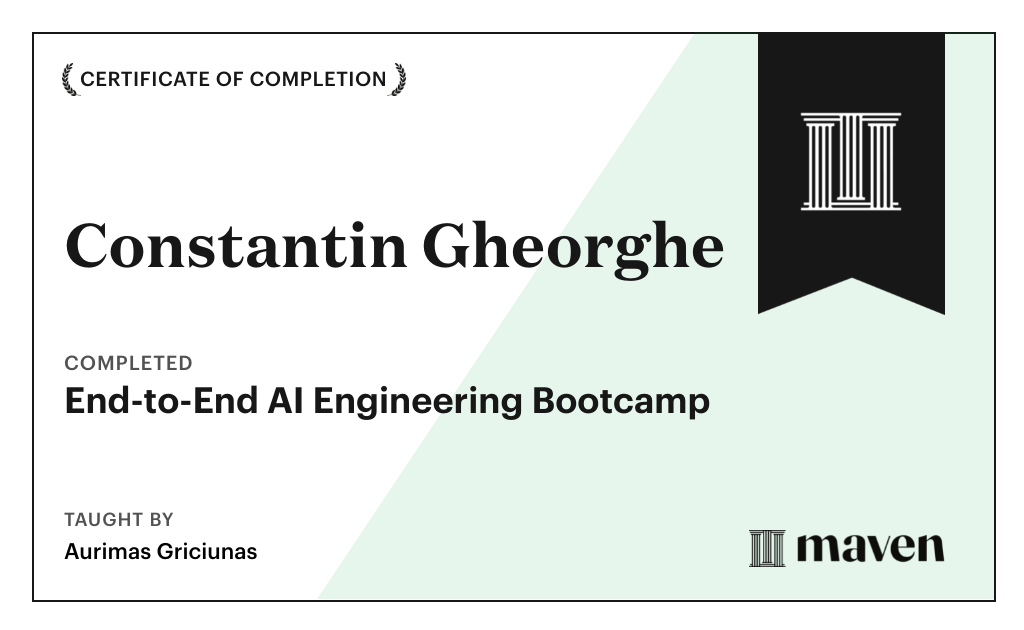Certificate for End-to-End AI Engineering Bootcamp
