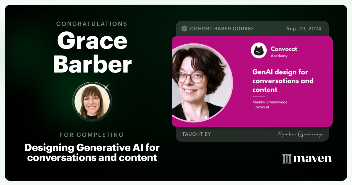 Certificate of Completion for Designing Generative AI for conversations and content