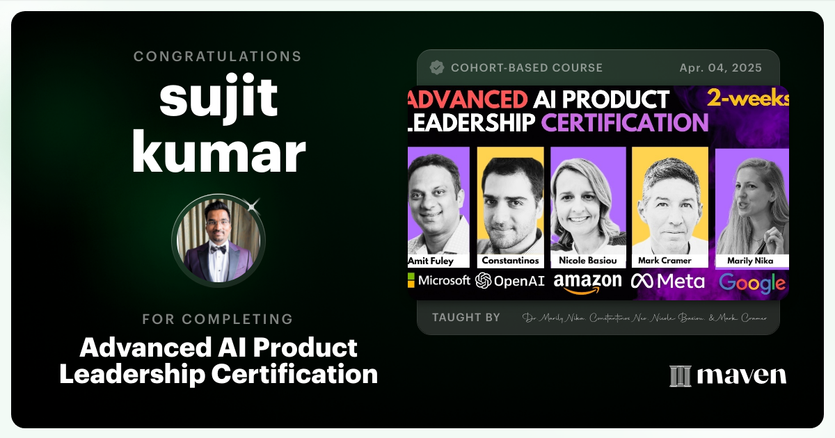 Certificate of Completion for Advanced AI Product Leadership Certification