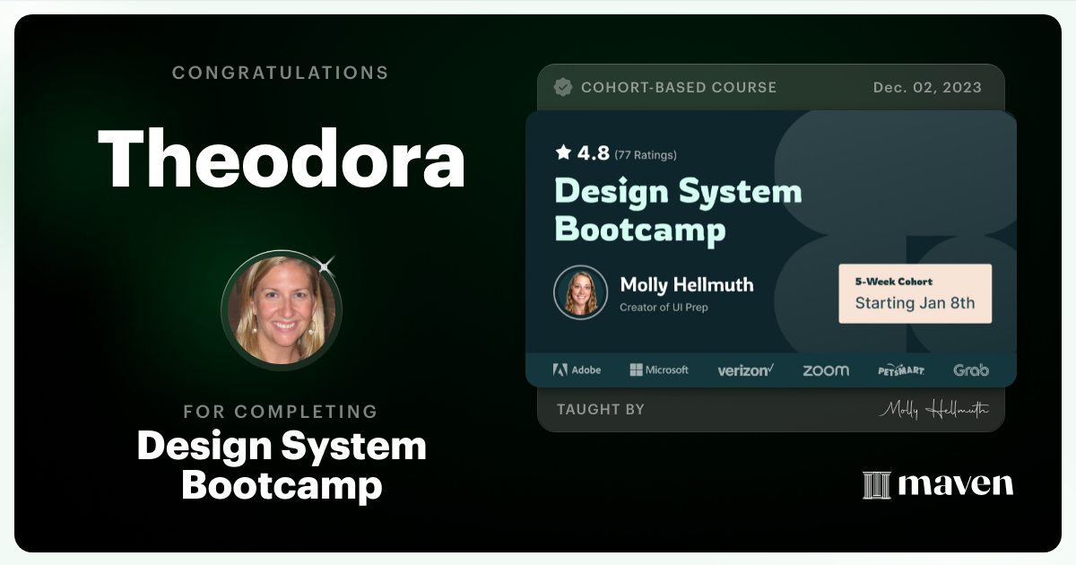Certificate of Completion for Design System Bootcamp