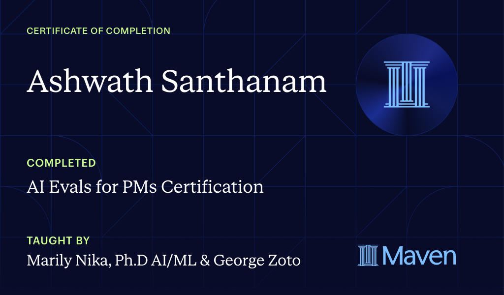 Certificate for AI Evals for PMs Certification