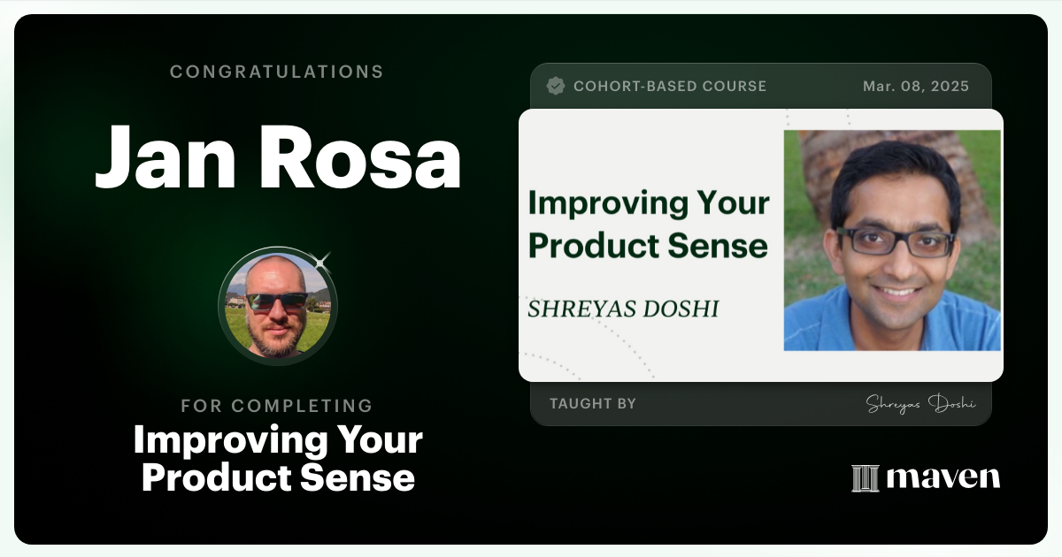 Certificate of Completion for World-class Product Sense in Practice