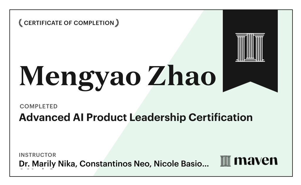 Certificate for Advanced AI Product Leadership Certification
