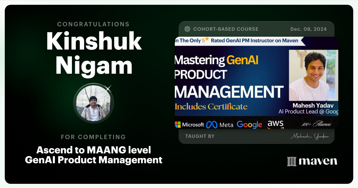 Certificate of Completion for Agentic AI Product Management Certification