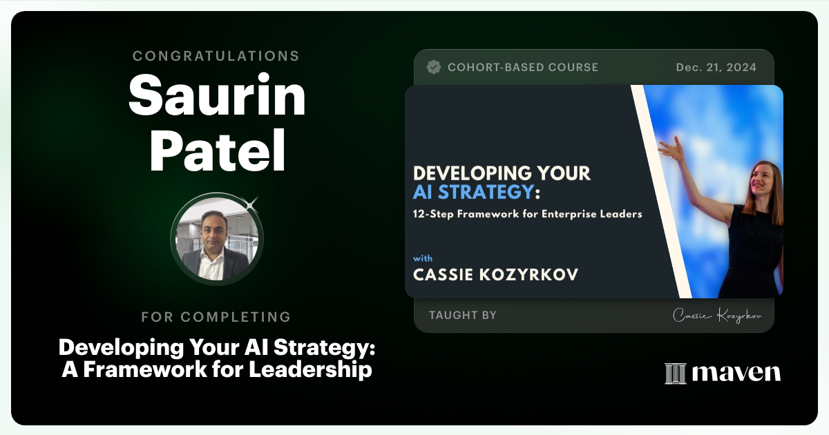 Certificate of Completion for Developing Your AI Strategy: A Framework for Leadership