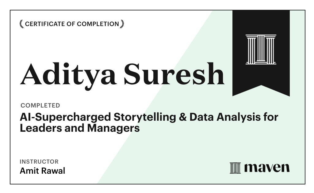 Certificate for AI-Supercharged Storytelling & Data Analysis for Leaders and Managers