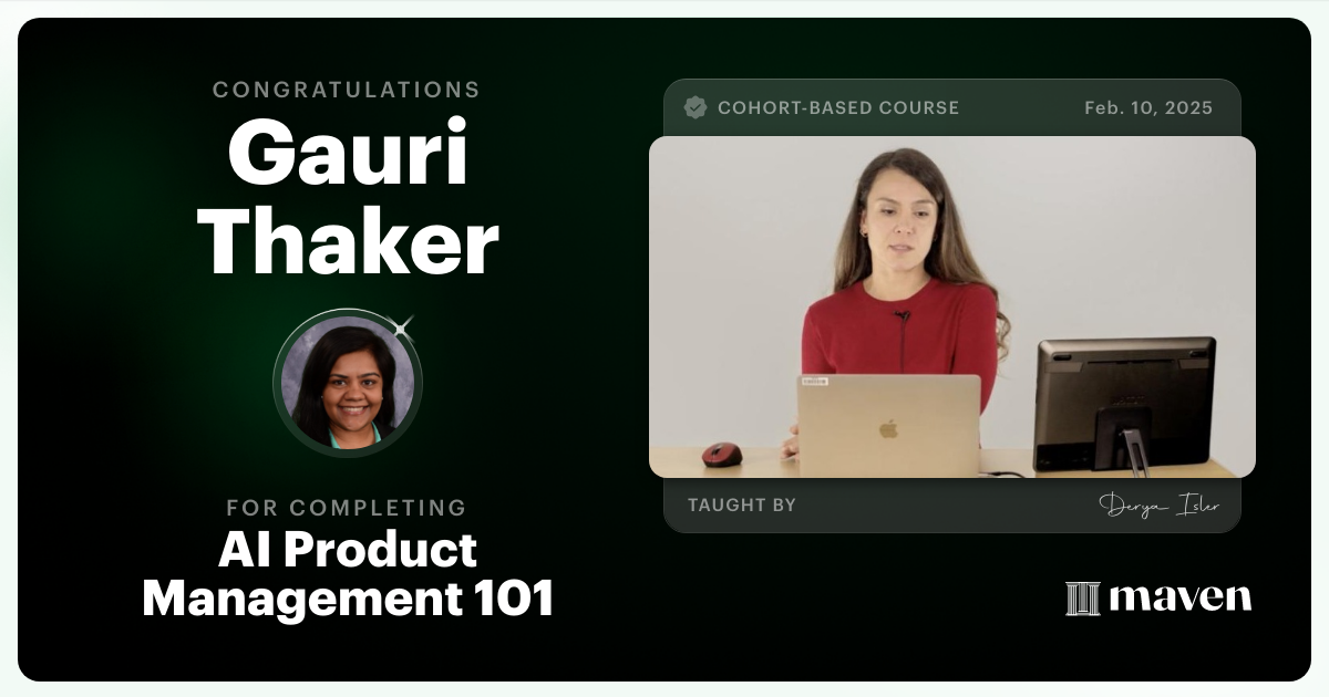 Certificate of Completion for AI Product Management Certification