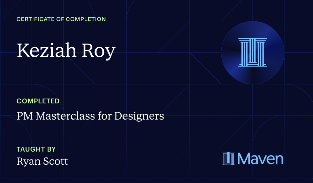 Certificate for PM Masterclass for Designers