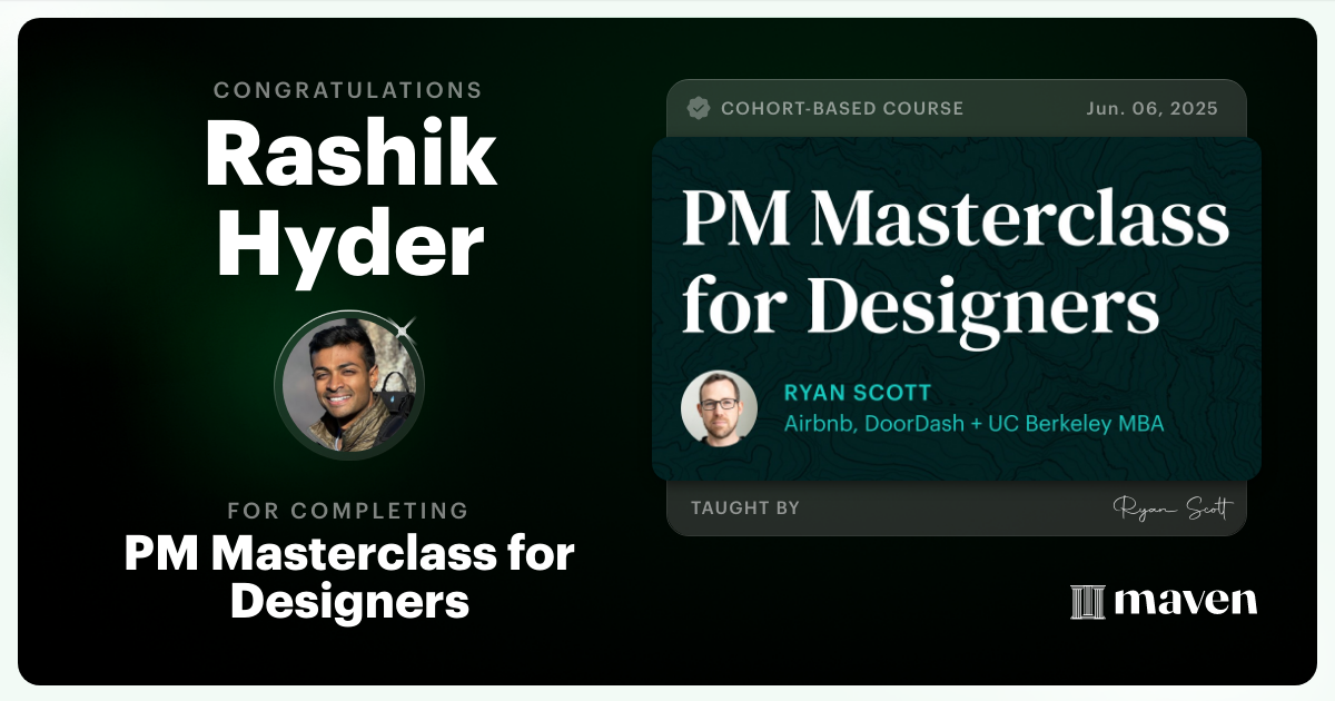 Certificate of Completion for PM Masterclass for Designers