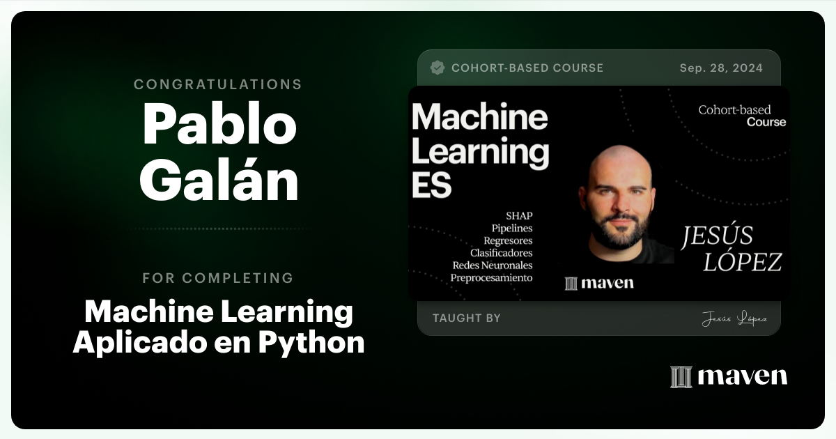 Certificate of Completion for Machine Learning Aplicado en Python
