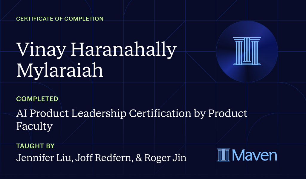 Certificate for AI Product Leadership Certification by Product Faculty