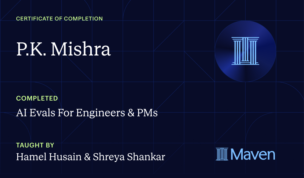 Certificate for AI Evals For Engineers & PMs