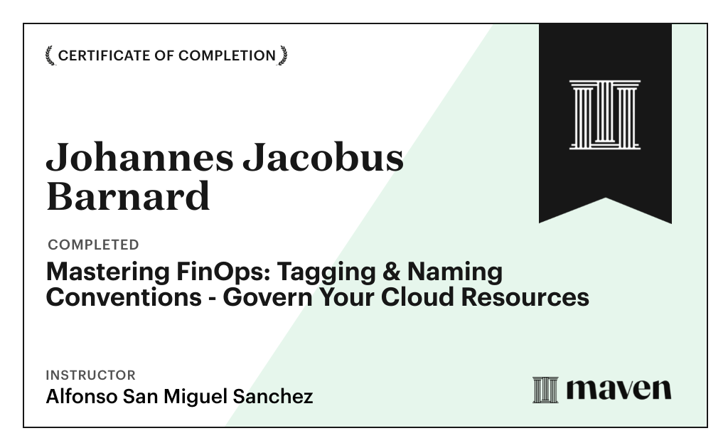 Certificate for Mastering FinOps: Tagging & Naming Conventions - Govern Your Cloud Resources
