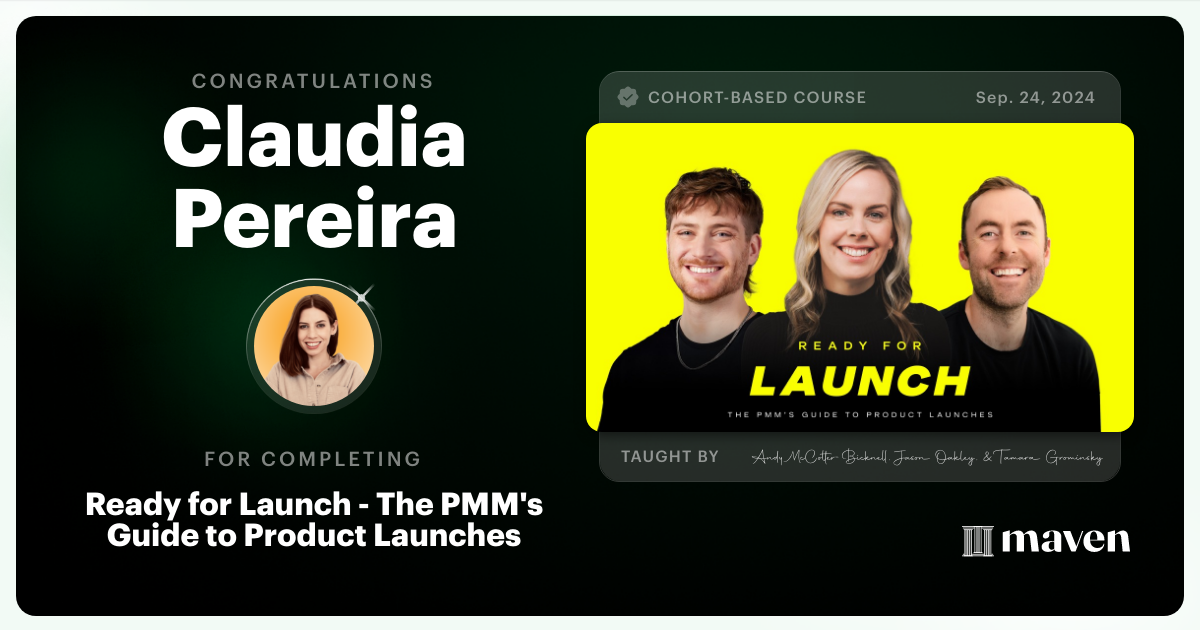 Certificate of Completion for Ready for Launch - The PMM's Guide to Product Launches