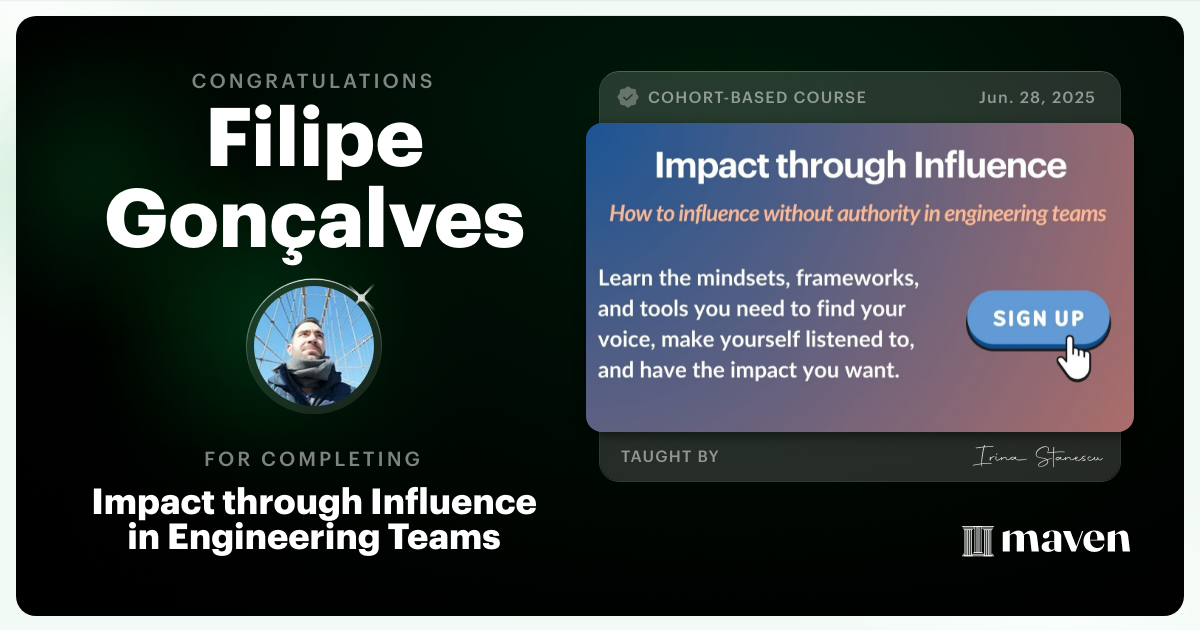 Certificate of Completion for Impact through Influence in Engineering Teams