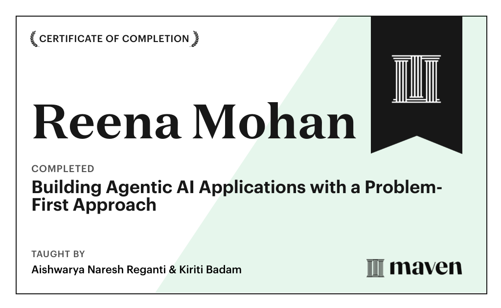 Certificate for Building Agentic AI Applications with a Problem-First Approach