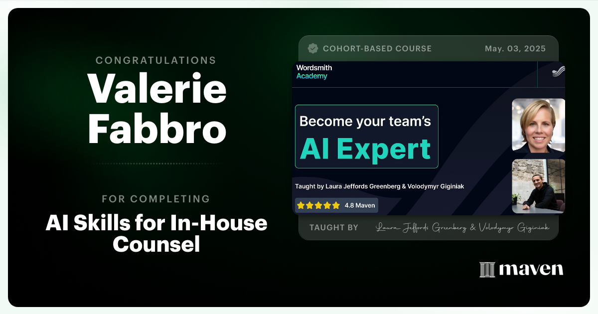 Certificate of Completion for AI Skills for In-House Counsel
