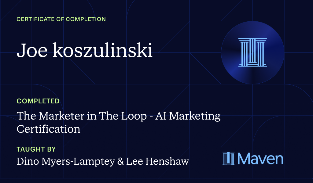 Certificate for The Marketer in The Loop  - AI Marketing Certification
