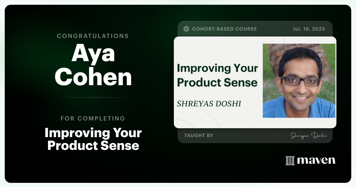 Certificate of Completion for World-class Product Sense in Practice